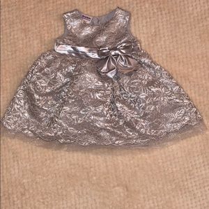 Blueberi Boulevard metallic lace satin bow dress